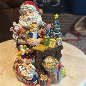 Fitz and Floyd Santa Figurine with Toys and Tree and musical playing toyland